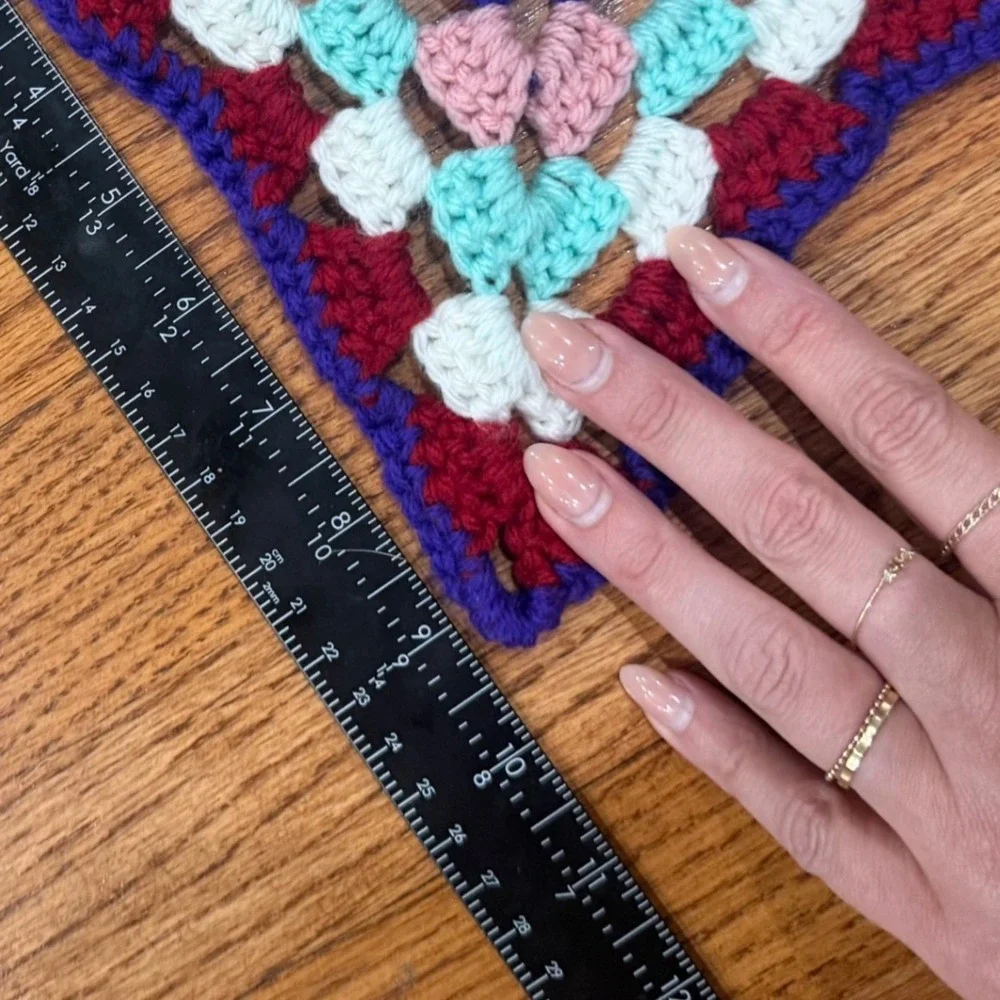 Vintage Granny Square Crochet Blanket Handmade Afghan Boho Throw Cottagecore 70s